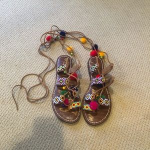 Colorful Strappy Lace up Beaded Sam Edelman Sandals